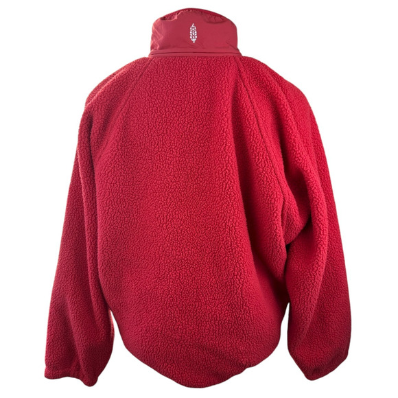 Free People FP Movement Hit The Slopes Fleece Jacket Coral Red Sherpa Size XL - Picture 12 of 16